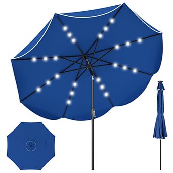 9 Ft Scalloped Solar Market Umbrella with 24 LED Lights