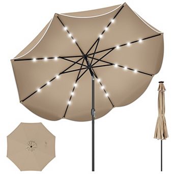 9 Ft Scalloped Solar Market Umbrella with 24 LED Lights