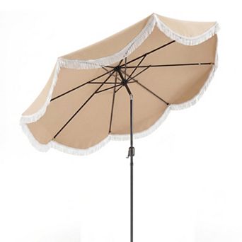 10 Ft Outdoor Tassel Patio Umbrella with Push Button Tilt