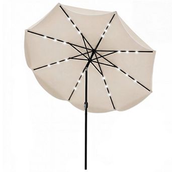 10 Ft Scalloped Solar Patio Umbrella with 24 LED Lights and Tilt Function