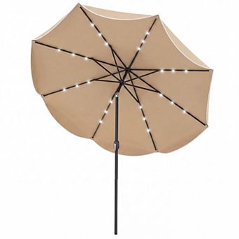 10 Ft Scalloped Solar Patio Umbrella with 24 LED Lights and Tilt Function