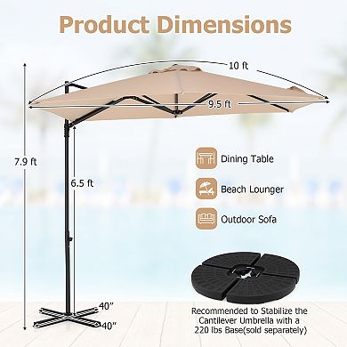 10 Ft Cantilever Patio Umbrella with 360 Degree Rotation