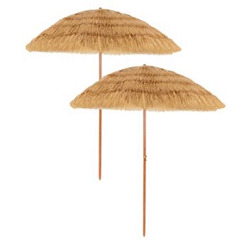 6.5 Ft Portable Thatched Tiki Beach Umbrella with Adjustable Tilt