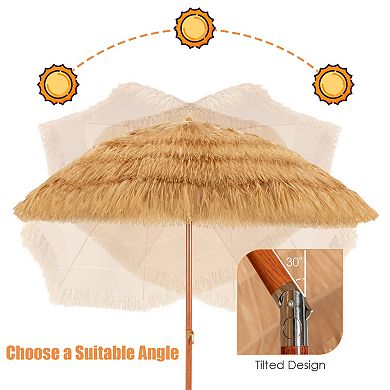 6.5 Ft Portable Thatched Tiki Beach Umbrella with Adjustable Tilt
