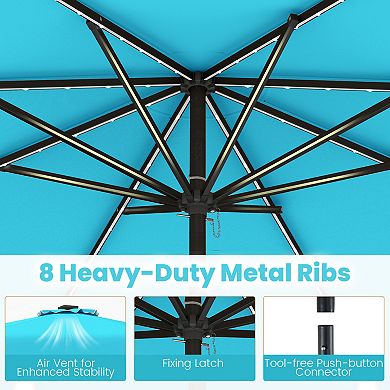10 Ft Solar Patio Umbrella with Color Changing LED Lights