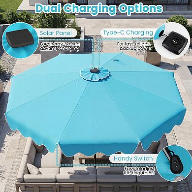 10 Ft Solar Patio Umbrella with Color Changing LED Lights