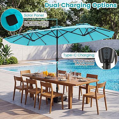 13 Ft Double Sided Patio Umbrella with Solar Color Changing LED Lights