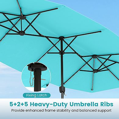 13 Ft Double Sided Patio Umbrella with Solar Color Changing LED Lights