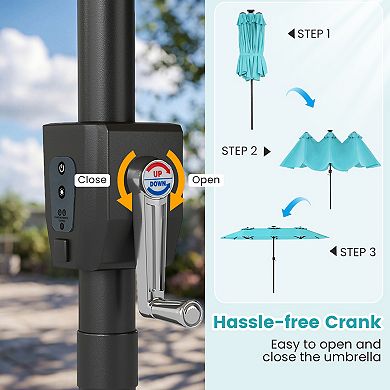 13 Ft Double Sided Patio Umbrella with Solar Color Changing LED Lights