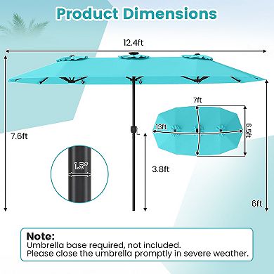 13 Ft Double Sided Patio Umbrella with Solar Color Changing LED Lights