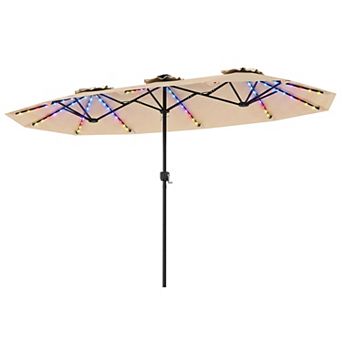 13 Ft Double Sided Patio Umbrella with Solar Color Changing LED Lights