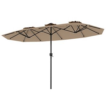 13 Ft Double Sided Patio Umbrella with Solar Color Changing LED Lights