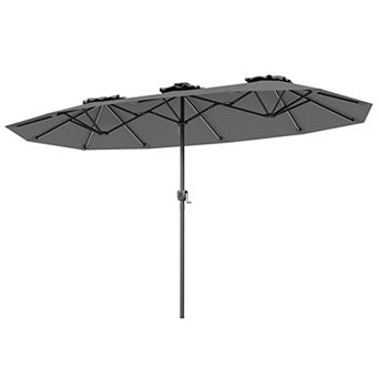 13 Ft Double Sided Patio Umbrella with Solar Color Changing LED Lights