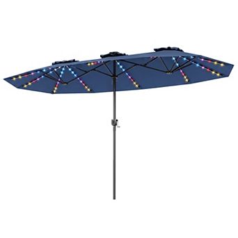 13 Ft Double Sided Patio Umbrella with Solar Color Changing LED Lights