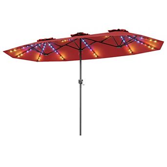 13 Ft Double Sided Patio Umbrella with Solar Color Changing LED Lights