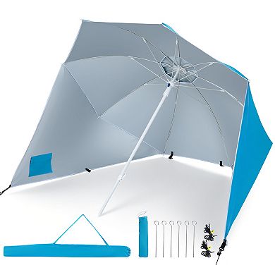 2 in 1 Beach Shelter Umbrella with UPF 50+ Protection and Side Panels