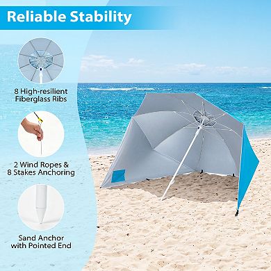 2 in 1 Beach Shelter Umbrella with UPF 50+ Protection and Side Panels
