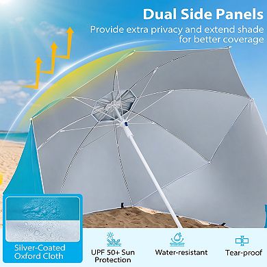 2 in 1 Beach Shelter Umbrella with UPF 50+ Protection and Side Panels