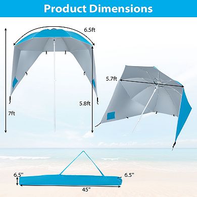 2 in 1 Beach Shelter Umbrella with UPF 50+ Protection and Side Panels