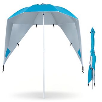 2 in 1 Beach Shelter Umbrella with UPF 50+ Protection and Side Panels
