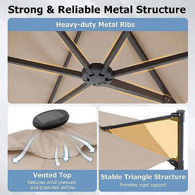 10ft Patio Cantilever Umbrella with Solar LED Lights, Waterproof UV Resistant