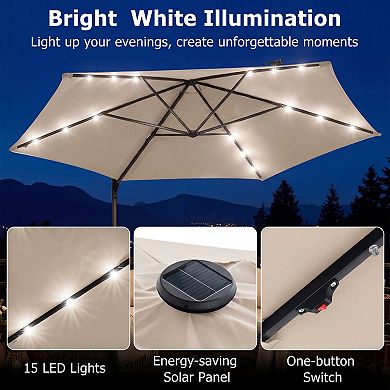 10ft Patio Cantilever Umbrella with Solar LED Lights, Waterproof UV Resistant