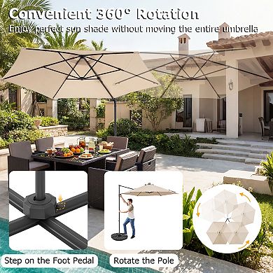 10ft Patio Cantilever Umbrella with Solar LED Lights, Waterproof UV Resistant