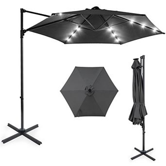 10ft Patio Cantilever Umbrella with Solar LED Lights, Waterproof UV Resistant
