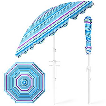 6.5ft Beach Umbrella with Sand Anchor Vent Tilt Carry Bag for Beach Patio Garden Pool
