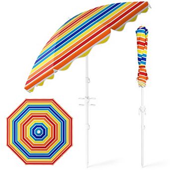 6.5ft Beach Umbrella with Sand Anchor Vent Tilt Carry Bag for Beach Patio Garden Pool