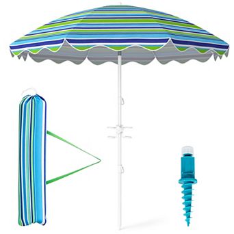 6.5ft Beach Umbrella with Sand Anchor Vent Tilt Carry Bag for Beach Patio Garden Pool