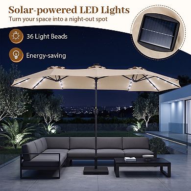13ft Double-Sided Patio Umbrella, Large Solar Lights Rectangle Market Umbrella