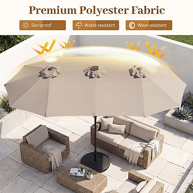 13ft Double-Sided Patio Umbrella, Large Solar Lights Rectangle Market Umbrella