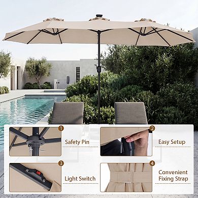 13ft Double-Sided Patio Umbrella, Large Solar Lights Rectangle Market Umbrella