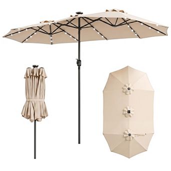 13ft Double-Sided Patio Umbrella, Large Solar Lights Rectangle Market Umbrella