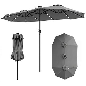 13ft Double-Sided Patio Umbrella, Large Solar Lights Rectangle Market Umbrella
