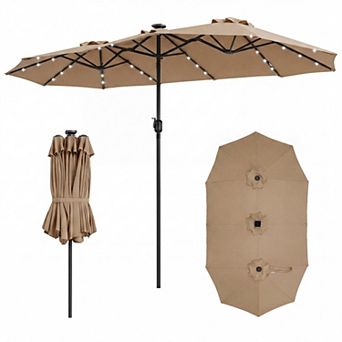 13ft Double-Sided Patio Umbrella, Large Solar Lights Rectangle Market Umbrella