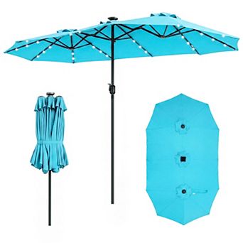 13ft Double-Sided Patio Umbrella, Large Solar Lights Rectangle Market Umbrella