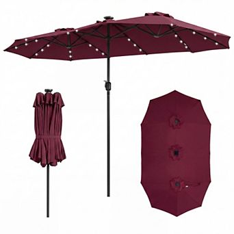 13ft Double-Sided Patio Umbrella, Large Solar Lights Rectangle Market Umbrella