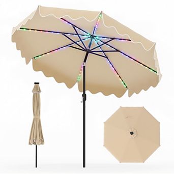 9ft Solar Patio Umbrella, Color-Changing LED Lighted Market Umbrella for Garden & Pool