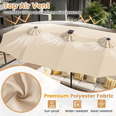 13ft Large Patio Umbrella with Solar Lights, Double-Sided Rectangular Outdoor Table Umbrella