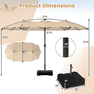 13ft Large Patio Umbrella with Solar Lights, Double-Sided Rectangular Outdoor Table Umbrella