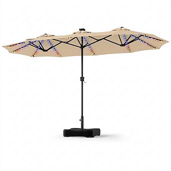 13ft Large Patio Umbrella with Solar Lights, Double-Sided Rectangular Outdoor Table Umbrella