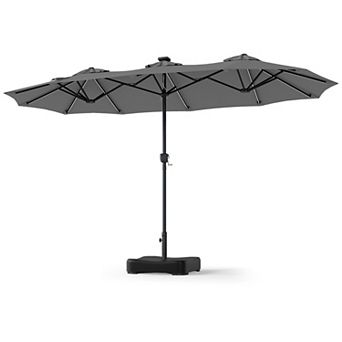 13ft Large Patio Umbrella with Solar Lights, Double-Sided Rectangular Outdoor Table Umbrella