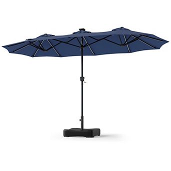13ft Large Patio Umbrella with Solar Lights, Double-Sided Rectangular Outdoor Table Umbrella