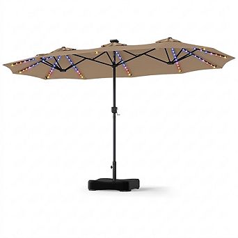 13ft Large Patio Umbrella with Solar Lights, Double-Sided Rectangular Outdoor Table Umbrella