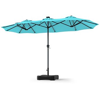 13ft Large Patio Umbrella with Solar Lights, Double-Sided Rectangular Outdoor Table Umbrella