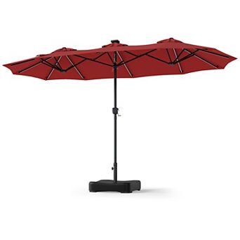 13ft Large Patio Umbrella with Solar Lights, Double-Sided Rectangular Outdoor Table Umbrella