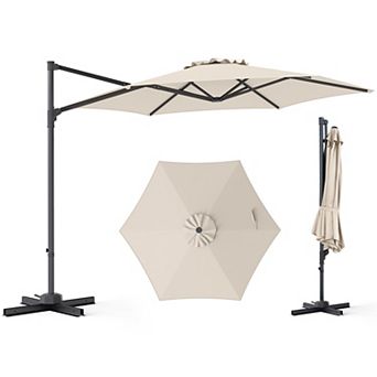 10ft Hanging Cantilever Patio Umbrella with with 360° Rotation& Air Vent, Outdoor Sun Shade