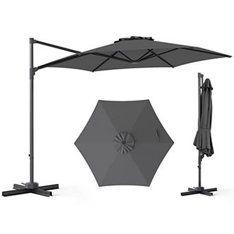 10ft Hanging Cantilever Patio Umbrella with with 360° Rotation& Air Vent, Outdoor Sun Shade